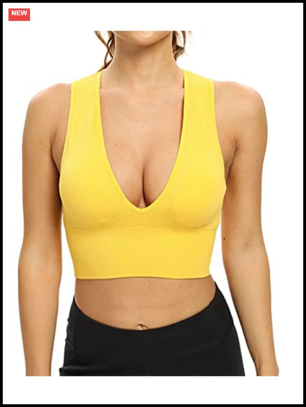 Seamless RIBBED CROP TOP Deep Plunge V Neck Sleeveless Tank Removable Pads